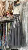 Cute Silver Grey A-Line Spaghetti Straps Tulle Satin Long Prom Dress Gorgeous Birthday Dress Evening Dress HZ1108