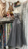 Cute Silver Grey A-Line Spaghetti Straps Tulle Satin Long Prom Dress Gorgeous Birthday Dress Evening Dress HZ1108