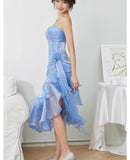 Sweet Blush Pink Spaghetti Straps Sleeveless Chiffon Prom Dress Vintage Birthday Evening Dress HZ1108