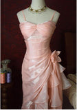 Sweet Blush Pink Spaghetti Straps Sleeveless Chiffon Prom Dress Vintage Birthday Evening Dress HZ1108