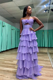 Cute Hot Pink A-Line Strapless Chiffon Long Prom Dress Layered Slit Sleeveless Evening Gown HZ1108