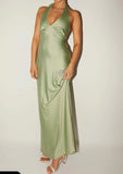 Sexy V-neck Sheath Halter Satin Backless Long Prom Dress Pretty Evening Dress HZ1108