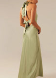 Sexy V-neck Sheath Halter Satin Backless Long Prom Dress Pretty Evening Dress HZ1108