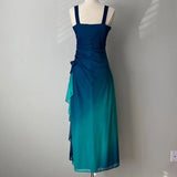 Beautiful Gradient Blue Glitter Chiffon Sweetheart Neck Prom Dress Birthday Dress HZ1108