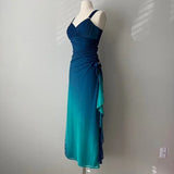 Beautiful Gradient Blue Glitter Chiffon Sweetheart Neck Prom Dress Birthday Dress HZ1108