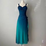 Beautiful Gradient Blue Glitter Chiffon Sweetheart Neck Prom Dress Birthday Dress HZ1108