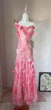 Sweet Pink Spaghetti Strap Sheath Vintage Chiffon Sequined Ball Dress Birthday Party Dress HZ1108