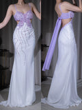 Elegant Purple Spaghetti Strap Mermaid Chiffon Backless Sleeveless Prom Dress Sexy Party Evening Dress HZ1108