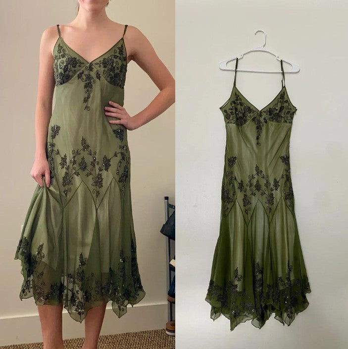 Vintage-Inspired Prom Dresses Under $180??Gothic Spaghetti Straps Blue Satin Chiffon Sheath Evening Dress with Beading HZ1108