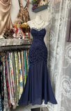 Elegant Navy Mermaid Strapless Prom Dress Backless Chiffon Birthday Evening Dress HZ1108