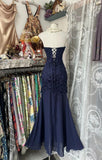 Elegant Navy Mermaid Strapless Prom Dress Backless Chiffon Birthday Evening Dress HZ1108