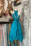 Turquoise A-line Halter Satin Prom Dress Sexy Sleeveless Party Dress HZ1108