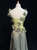 Vintage Olive Green Spaghetti Straps Sheath Beaded Prom Dress Gorgeous 3D Flowers Formal Evening Dress HZ1108