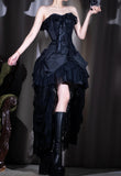 Black Personality Lace A-Line Strapless Prom Dress Birthday HZ1108