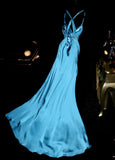 Elegant Blue Sweetheart Neck Bodycon Dress Satin Backless Prom Dress Formal Evening Dress HZ1108