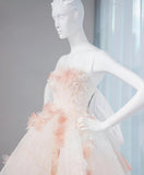 Gentle Pastel Layered A-Line Strapless Tulle Long Prom Dress Cute Applique Birthday Evening Dress HZ1108