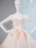 Gentle Pastel Layered A-Line Strapless Tulle Long Prom Dress Cute Applique Birthday Evening Dress HZ1108