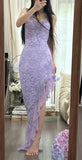 Vintage Purple Sheath Spaghetti Strap Chiffon Applique Prom Dress Gorgeous Party Dress HZ1108