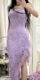 Vintage Purple Sheath Spaghetti Strap Chiffon Applique Prom Dress Gorgeous Party Dress HZ1108