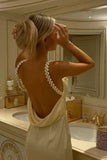 ??Romantic Yellow Pearl Strap Prom Dress for Birthday&Quinceanera-??Glam Satin Sexy Backless Evening Dress HZ1108