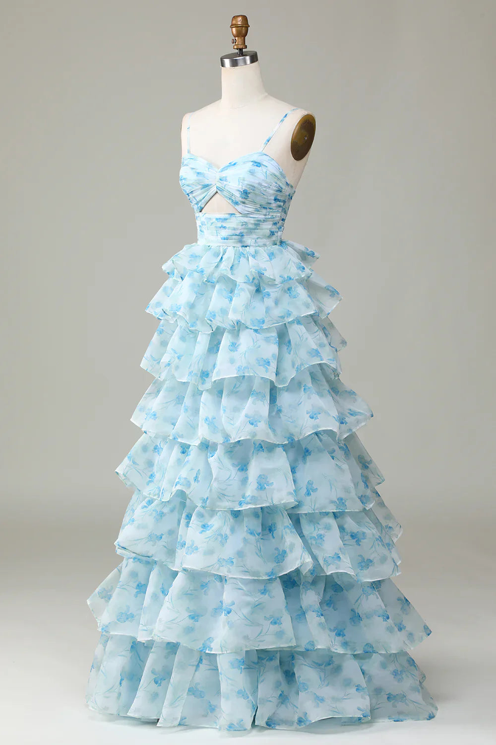 ?? Enchanted Blue A-Line Evening Gown ¨C Sweet Floral Layered Prom Dress for Special Occasion HZ1108