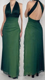 Elegant Green Formal Dresses, V-neck Sheath Glitter Birthday Dresses, Chiffon Retro Backless Party Dresses HZ1108