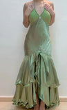 Gorgeous Green V-Neck Beaded Satin Mermaid Backless Evening Gown HZ1108