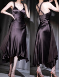 Retro Chocolate V-Neck Satin A-Line Prom Dress Elegant Party Dress HZ1108