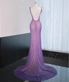 Noble Purple Mermaid Gown - Glitter Rhinestone Tulle Prom Dress for Special Ocassions HZ1108