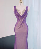 Noble Purple Mermaid Gown - Glitter Rhinestone Tulle Prom Dress for Special Ocassions HZ1108
