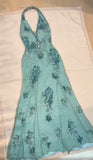 Vintage Blue V-neck Chiffon Mermaid Gown - Glitter Beading & Sequined Backless Evening Dress HZ1108