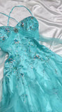 ?? 1950s Inspired Baby Princess Blue Prom Dress - Shimmering Sequins Tulle & Satin Ballgown for Formal Events HZ1108