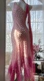 ?? Cinderella Pink A-Line Evening Gown - Iridescent Beaded Tulle with Soft Chiffon Layers for Sweet 16 HZ1108