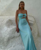 Strapless Sheath Tiffany Blue Prom Dresses Satin Formal Dresses HZ1108