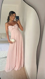 Strapless A Line Pink Long Prom Dress Pleated Formal Party HZ1108