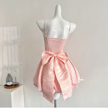 Fairytale?? Spring Pool Party Dress Pink Satin A-Line Short Prom Dress for Birthday &Homecoming HZ1108