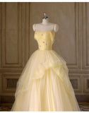 Sweet Yellow Princess Tulle Prom Dress ??A-Line Shinny Beaded Evening Gown for Graduation & Quinceanera & Birthday HZ1108