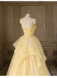 Sweet Yellow Princess Tulle Prom Dress ??A-Line Shinny Beaded Evening Gown for Graduation & Quinceanera & Birthday HZ1108