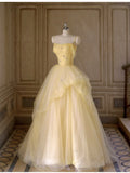 Sweet Yellow Princess Tulle Prom Dress ??A-Line Shinny Beaded Evening Gown for Graduation & Quinceanera & Birthday HZ1108