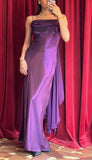 Royal Purple Satin Prom Dress Vintage Glam Evening Gown with Chiffon Ribbon HZ1108