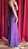 Royal Purple Satin Prom Dress Vintage Glam Evening Gown with Chiffon Ribbon HZ1108