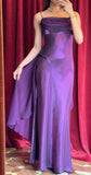 Royal Purple Satin Prom Dress Vintage Glam Evening Gown with Chiffon Ribbon HZ1108