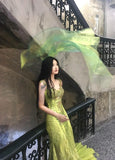 Fairytale Bud Green Mermaid Sequins Beaded Prom Dress Backless Tulle Evening Gown HZ1108