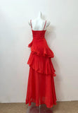 Glam Red A-line Spaghetti Straps Layed Chiffon Prom Dress for Birthday Sweet Evening Gown HZ1108