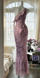 Enchanted Light Purple One Shoulder Bodycon Beading Chiffon Prom Dress Vintage Glitter Evening Gown HZ1108