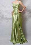 Sexy Y2k Green Sheath Spaghetti Strap Satin Prom Dress Elegant Evening Gown for Birthday HZ1108