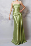 Sexy Y2k Green Sheath Spaghetti Strap Satin Prom Dress Elegant Evening Gown for Birthday HZ1108