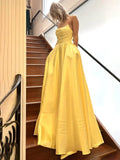 Strapless Sage Green Satin A-line Long Prom Dress With Slit Strapless Evening Dress HZ1108