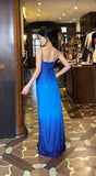 Glitter Chiffon Gradient Blue Prom Dress for Party Elegant 2000s Spaghetti Strap Evening Gown HZ1108