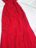 Retro Fairytale Red Chiffon Prom Dress for Party&Birthday Glitter Beaded Applique Evening Gown HZ1108
